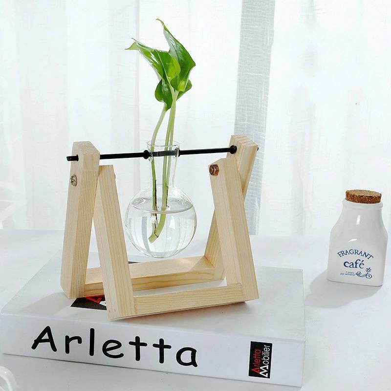 Glass Propagation Vase with A-Frame Wood Stand